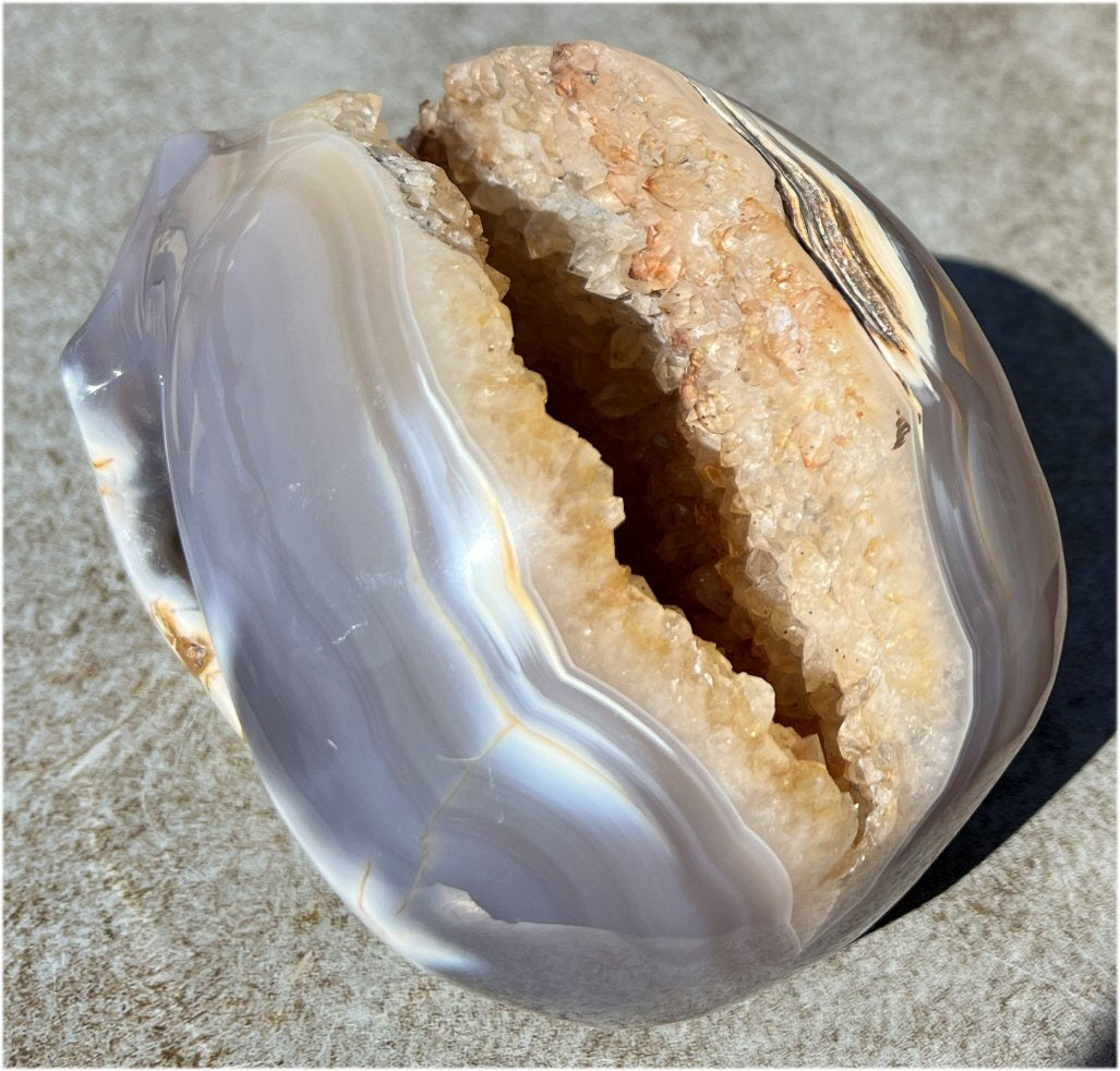 Fabulous Agate GEODE Crystal Skull with Citrine Lined Vug, Hematite, Dendritic inclusions