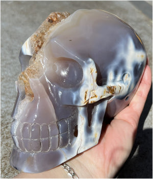 Fabulous Agate GEODE Crystal Skull with Citrine Lined Vug, Hematite, Dendritic inclusions