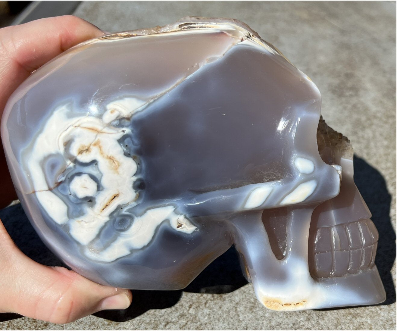 Fabulous Agate GEODE Crystal Skull with Citrine Lined Vug, Hematite, Dendritic inclusions