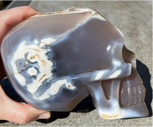 Fabulous Agate GEODE Crystal Skull with Citrine Lined Vug, Hematite, Dendritic inclusions