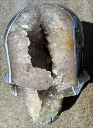 Huge AMETHYST GEODE Crystal Skull with Chlorite, Hematite, Dendritic inclusions, AMAZING Vugs - 20lbs+