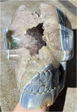 Huge AMETHYST GEODE Crystal Skull with Chlorite, Hematite, Dendritic inclusions, AMAZING Vugs - 20lbs+