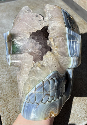 Huge AMETHYST GEODE Crystal Skull with Chlorite, Hematite, Dendritic inclusions, AMAZING Vugs - 20lbs+