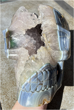 Huge AMETHYST GEODE Crystal Skull with Chlorite, Hematite, Dendritic inclusions, AMAZING Vugs - 20lbs+