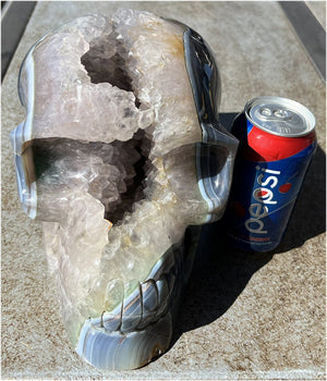 Huge AMETHYST GEODE Crystal Skull with Chlorite, Hematite, Dendritic inclusions, AMAZING Vugs - 20lbs+