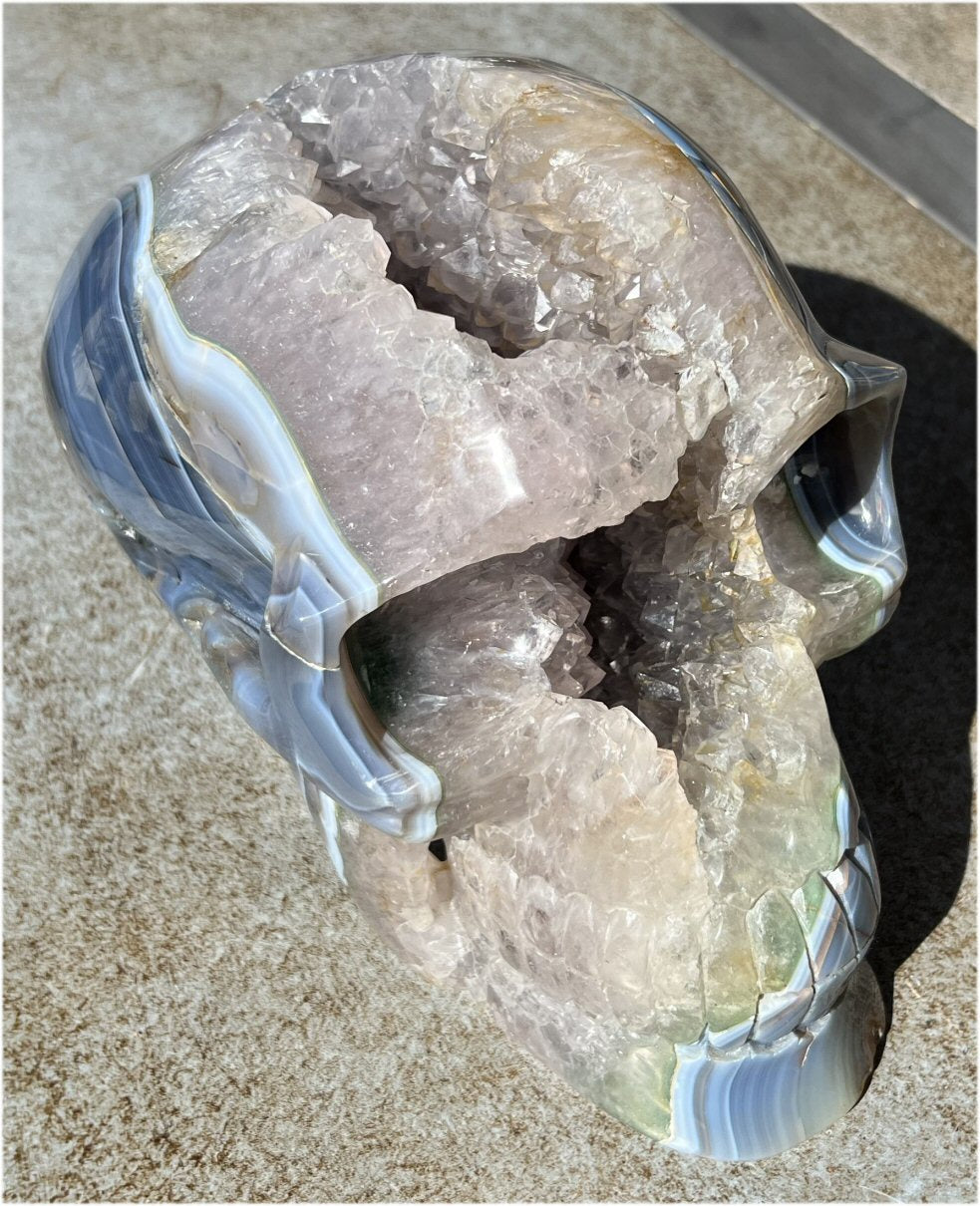 Huge AMETHYST GEODE Crystal Skull with Chlorite, Hematite, Dendritic inclusions, AMAZING Vugs - 20lbs+