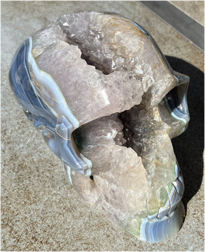 Huge AMETHYST GEODE Crystal Skull with Chlorite, Hematite, Dendritic inclusions, AMAZING Vugs - 20lbs+