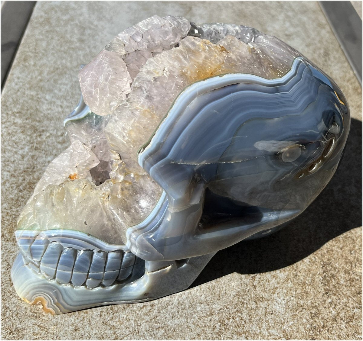 Huge AMETHYST GEODE Crystal Skull with Chlorite, Hematite, Dendritic inclusions, AMAZING Vugs - 20lbs+