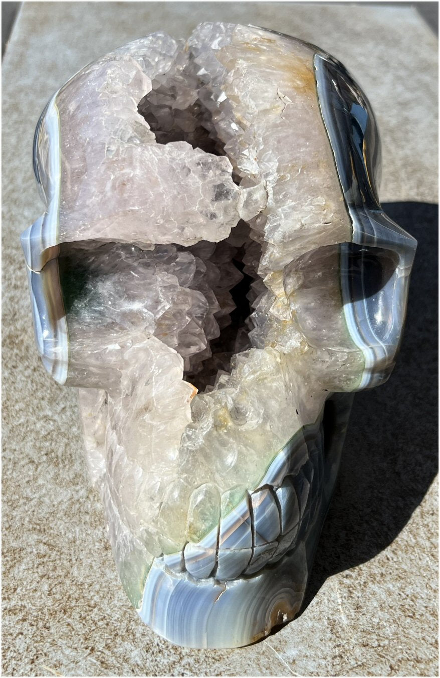 Huge AMETHYST GEODE Crystal Skull with Chlorite, Hematite, Dendritic inclusions, AMAZING Vugs - 20lbs+