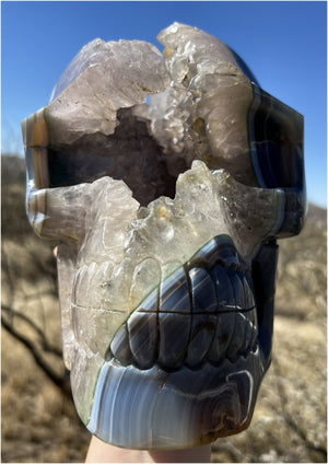 Huge AMETHYST GEODE Crystal Skull with Chlorite, Hematite, Dendritic inclusions, AMAZING Vugs - 20lbs+