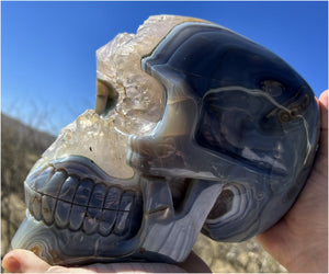 Huge AMETHYST GEODE Crystal Skull with Chlorite, Hematite, Dendritic inclusions, AMAZING Vugs - 20lbs+