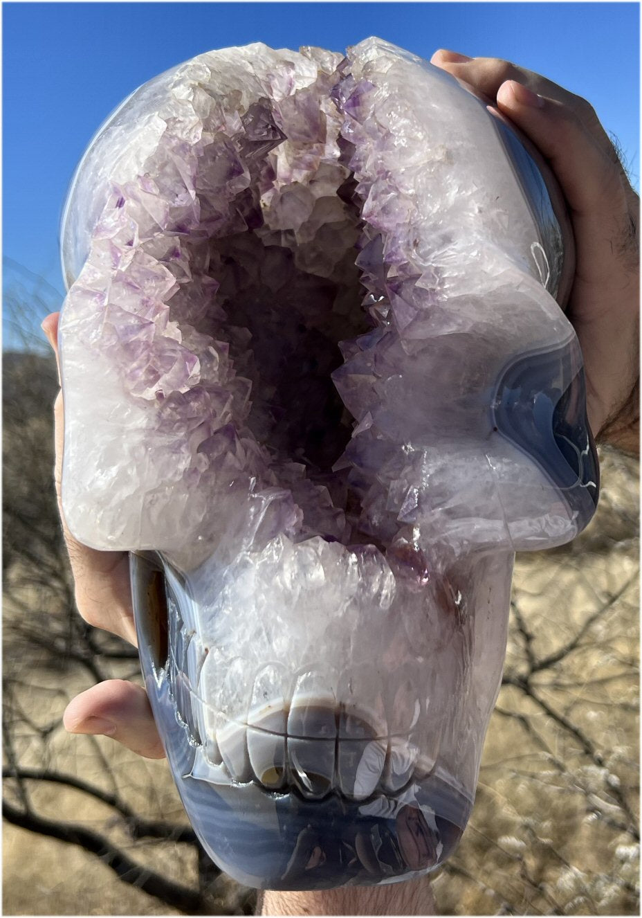 Stunning ~Gigantic~ AMETHYST GEODE Crystal Skull with Hematite, Dendritic inclusions - 26lbs+