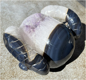 Amethyst Geode RAM Skull with Dendritic inclusions, Shimmery rainbows - Aries!