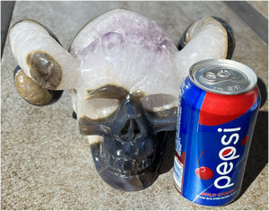 Amethyst Geode RAM Skull with Dendritic inclusions, Shimmery rainbows - Aries!