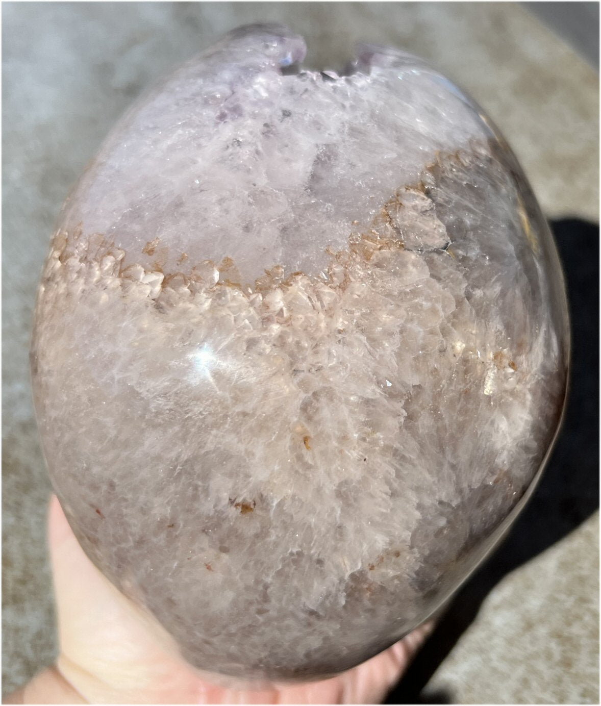 Stunning LifeSize AMETHYST GEODE Crystal Skull with Lots of Hematite, Vugs, Mesmerizing Crystalline Structure