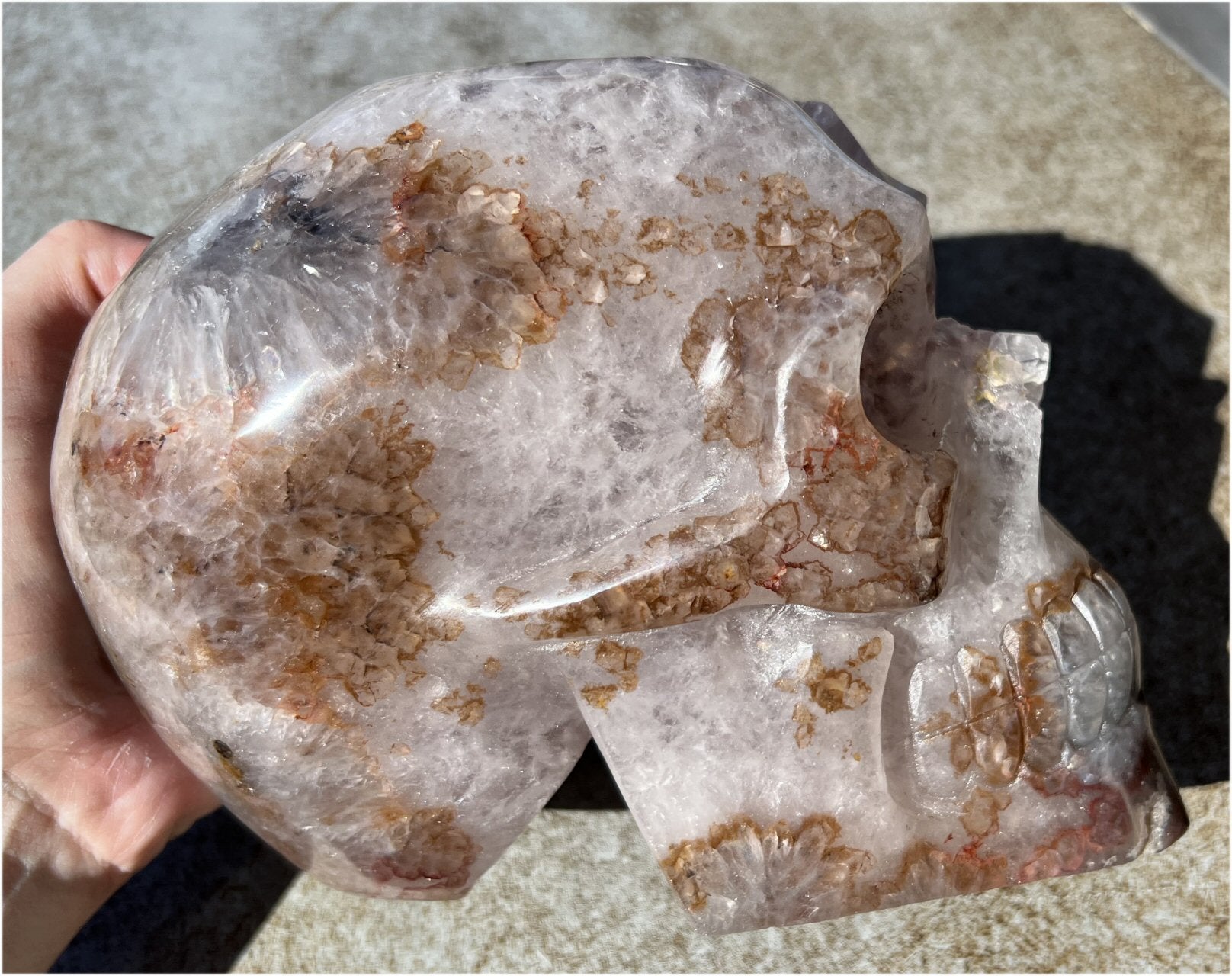 Stunning LifeSize AMETHYST GEODE Crystal Skull with Lots of Hematite, Vugs, Mesmerizing Crystalline Structure