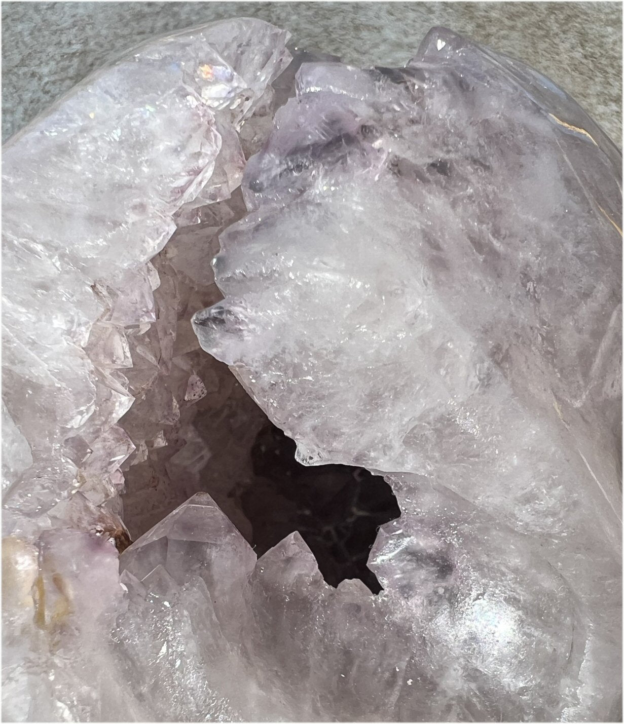 Stunning LifeSize AMETHYST GEODE Crystal Skull with Lots of Hematite, Vugs, Mesmerizing Crystalline Structure