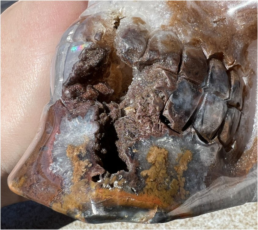 Stunning LifeSize AMETHYST GEODE Crystal Skull with Lots of Hematite, Vugs, Mesmerizing Crystalline Structure