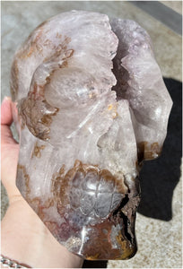 Stunning LifeSize AMETHYST GEODE Crystal Skull with Lots of Hematite, Vugs, Mesmerizing Crystalline Structure