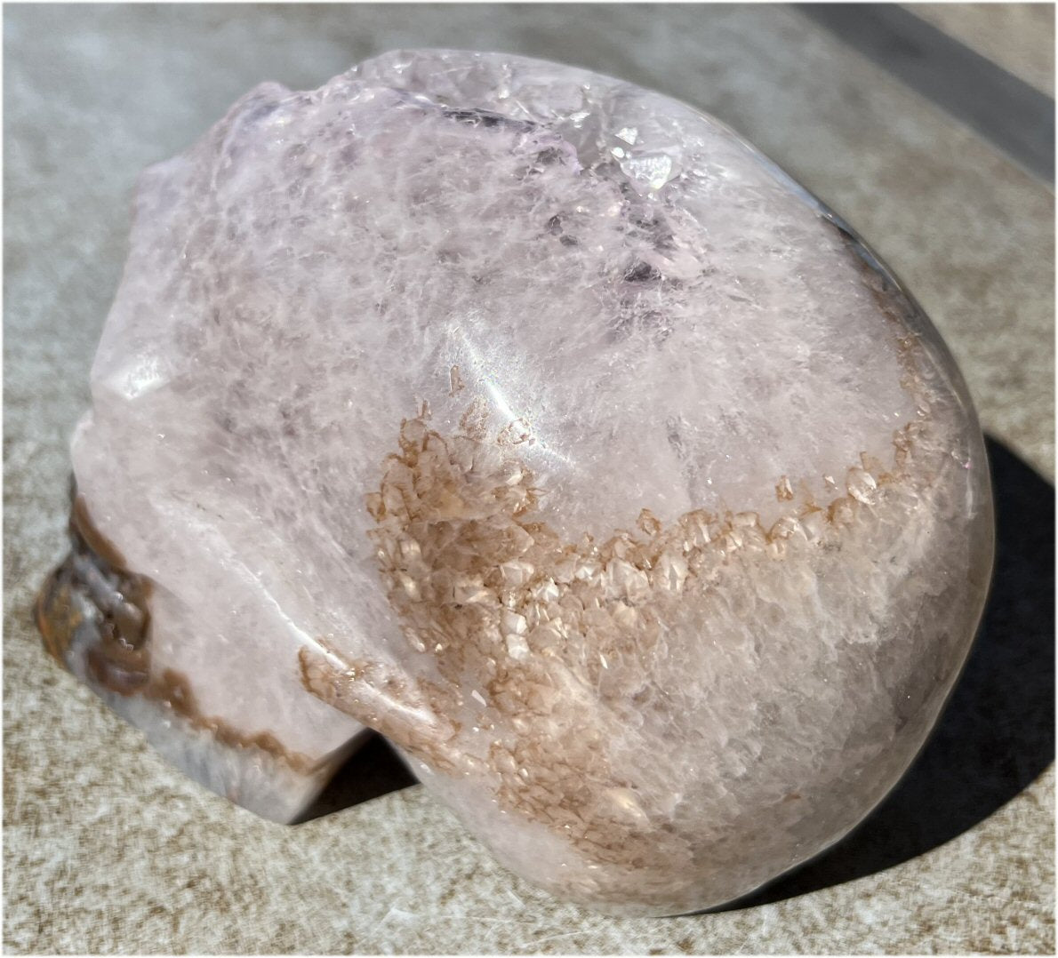 Stunning LifeSize AMETHYST GEODE Crystal Skull with Lots of Hematite, Vugs, Mesmerizing Crystalline Structure