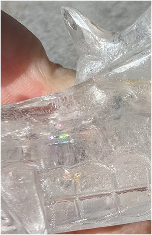 Quartz Dragon Crystal Skull with Tiny Golden Healer Hematite, Rainbows - Focus, Transformation