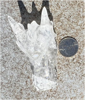 Quartz Dragon Crystal Skull with Tiny Golden Healer Hematite, Rainbows - Focus, Transformation