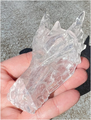 Quartz Dragon Crystal Skull with Tiny Golden Healer Hematite, Rainbows - Focus, Transformation