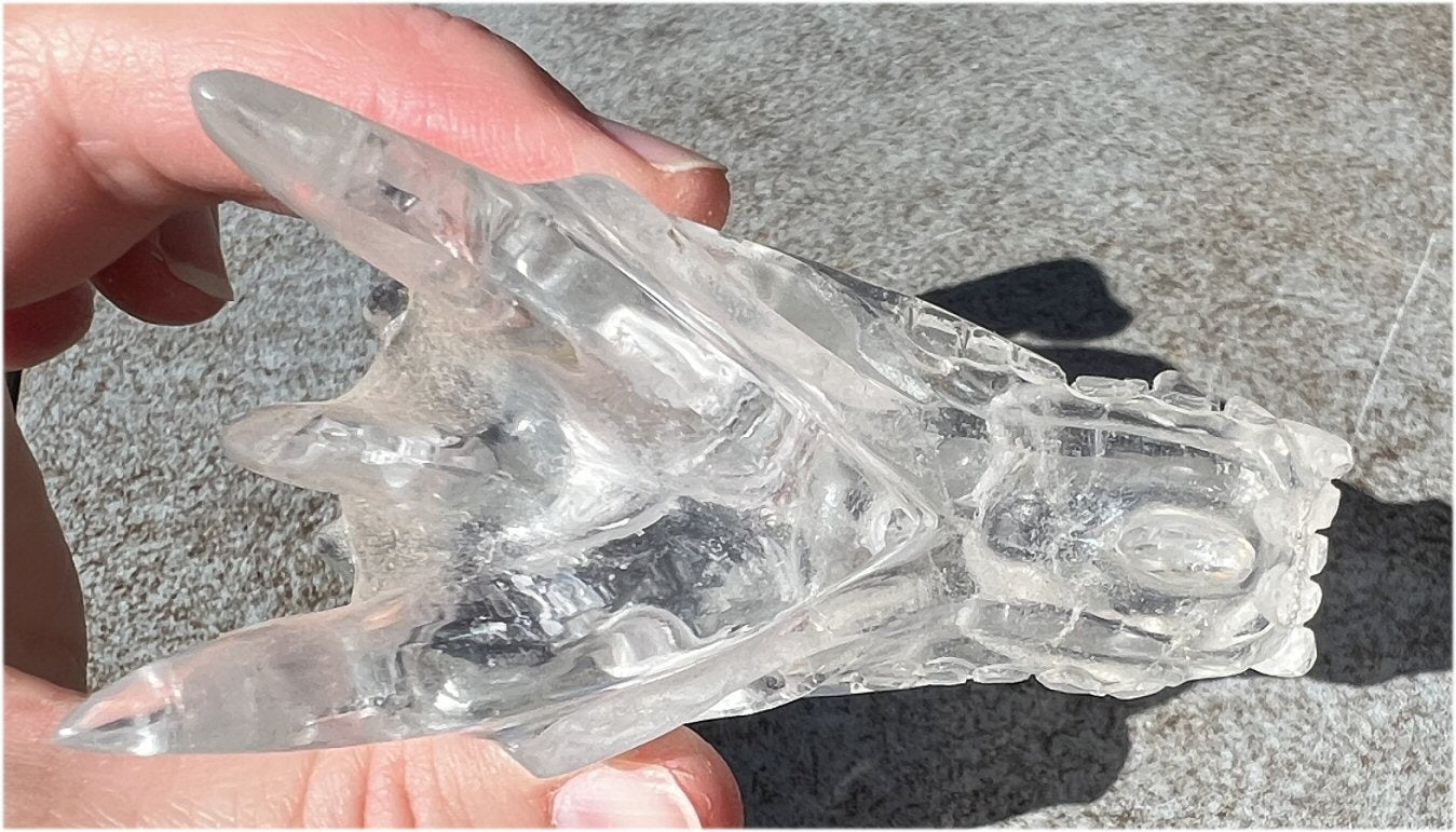 Quartz DRAGON Crystal Skull with Shimmery Rainbows - Focus, Transformation