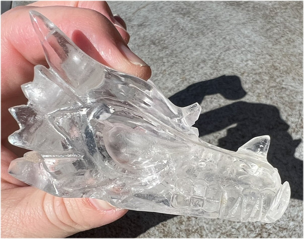 Quartz DRAGON Crystal Skull with Shimmery Rainbows - Focus, Transformation