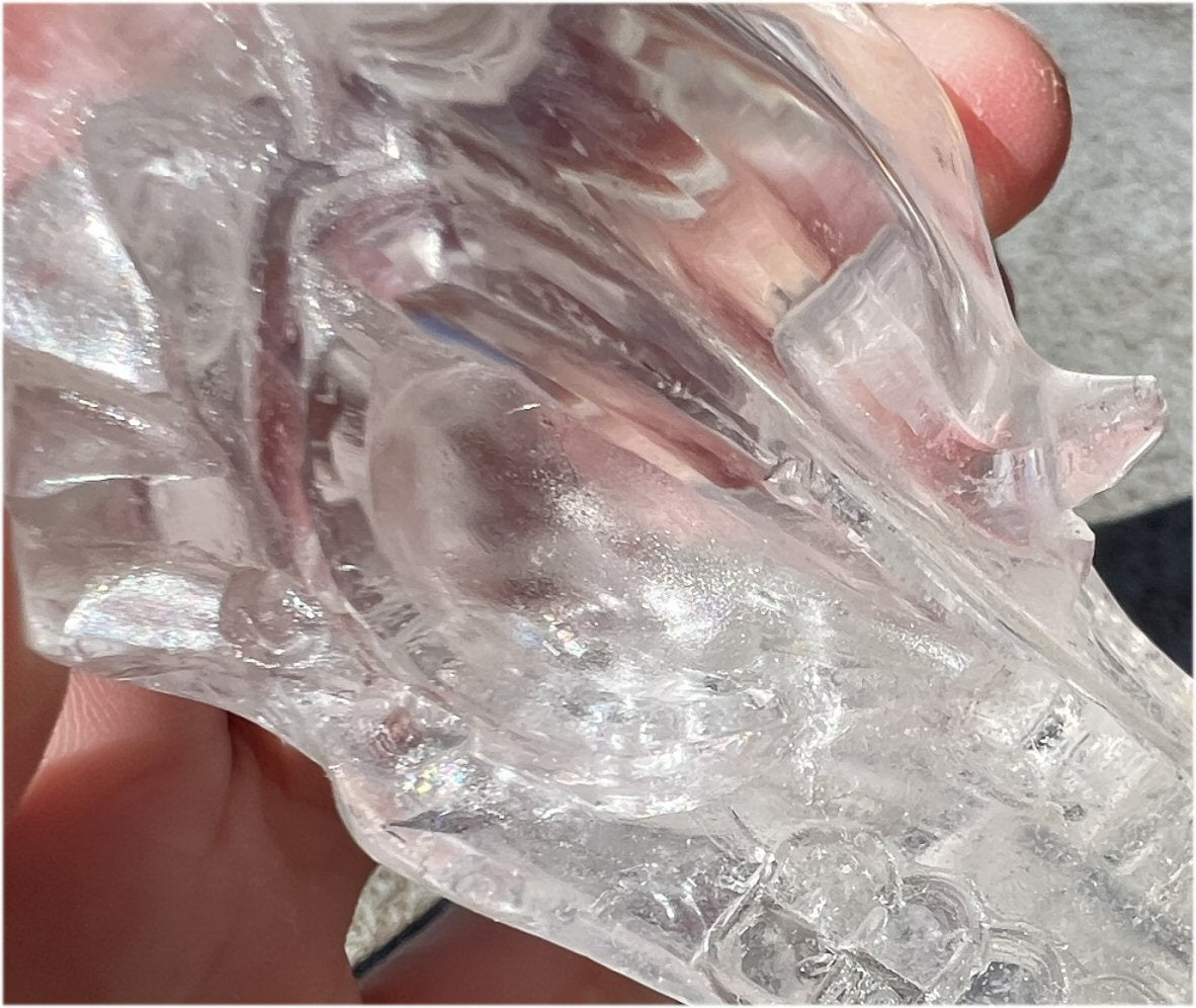 Quartz DRAGON Crystal Skull with Shimmery Rainbows - Focus, Transformation