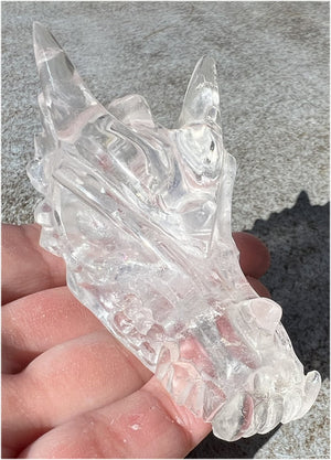 Quartz DRAGON Crystal Skull with Shimmery Rainbows - Focus, Transformation