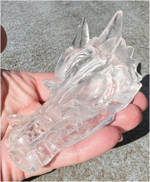 Quartz DRAGON Crystal Skull with Shimmery Rainbows - Focus, Transformation