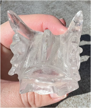 Quartz DRAGON Crystal Skull with Shimmery Rainbows - Focus, Transformation