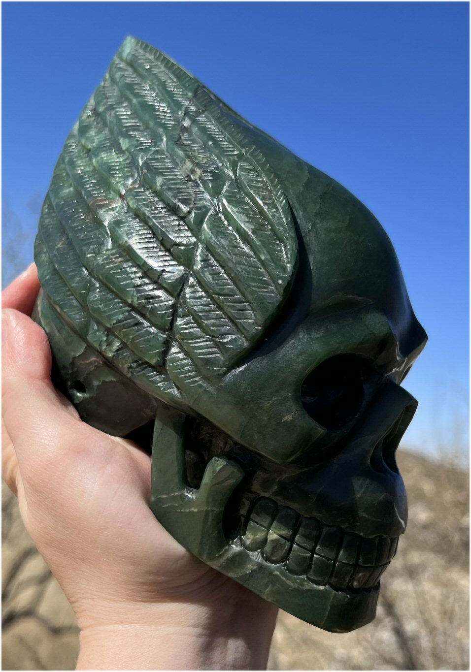 ~NEW!~ Nephrite Jade Winged VOYAGER Crystal Skull - Heart Chakra, Serenity