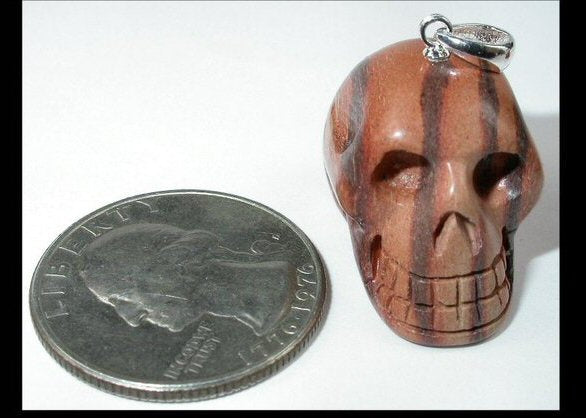Small AUSTRALIAN PRINT STONE JASPER Crystal Skull Pendant - Sterling Silver bale!