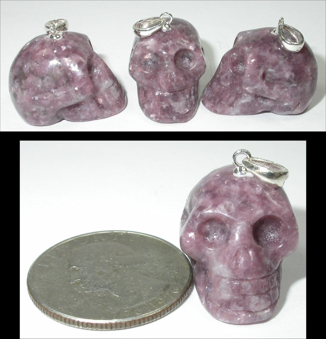 Small LEPIDOLITE Crystal Skull Pendant - Sterling Silver bale!