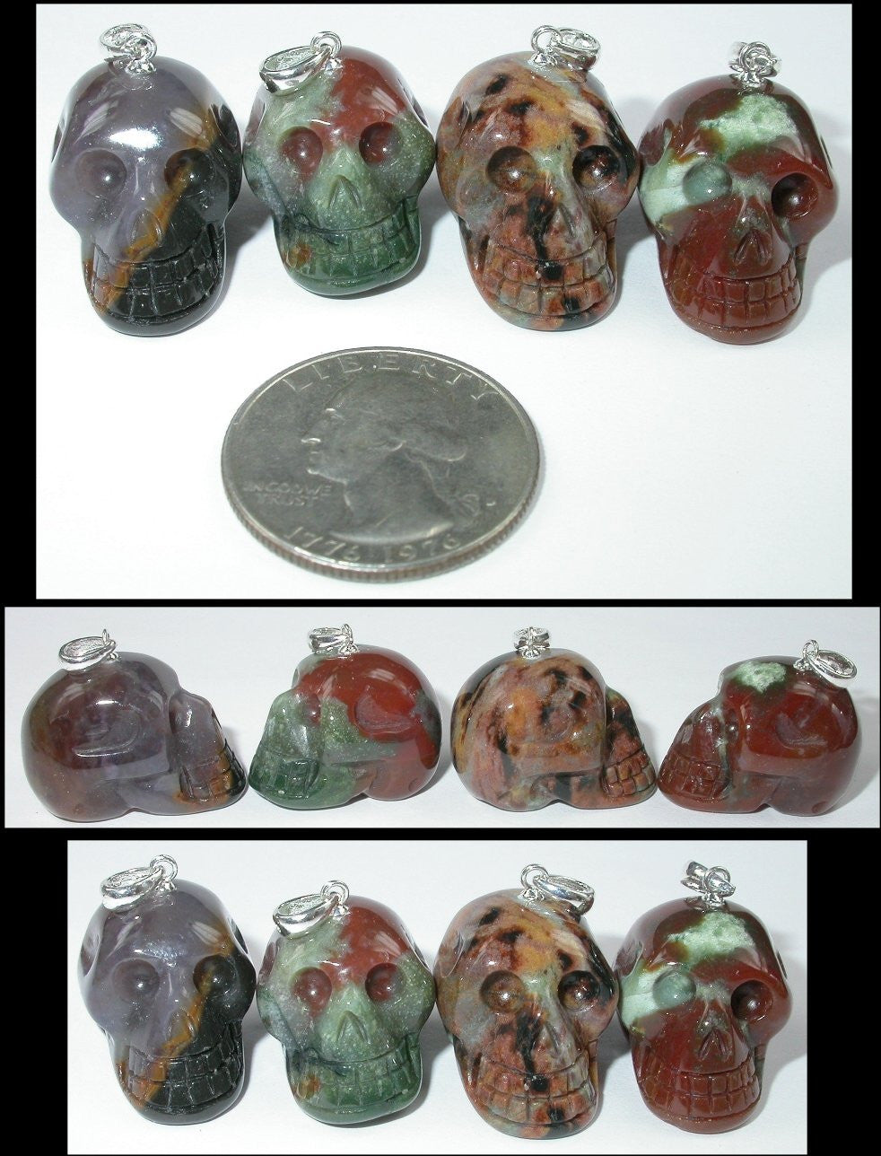 Small RAINBOW SARDONYX Crystal Skull Pendant - Sterling Silver bale!