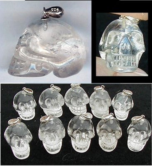 Small QUARTZ Crystal Skull Pendant - Sterling Silver bale!