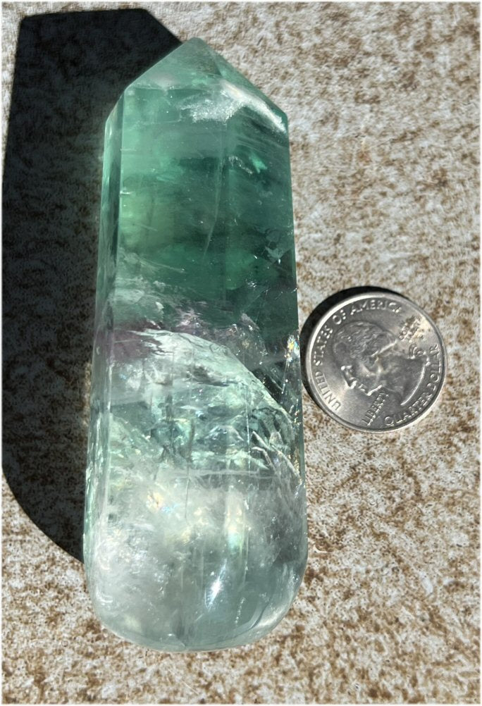 Lg. Fluorite Crystal Massage Wand with Rainbows - Calming, Great for meditation!