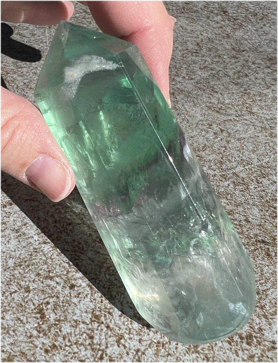 Lg. Fluorite Crystal Massage Wand with Rainbows - Calming, Great for meditation!