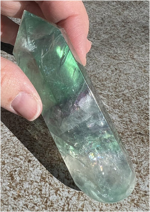 Lg. Fluorite Crystal Massage Wand with Rainbows - Calming, Great for meditation!