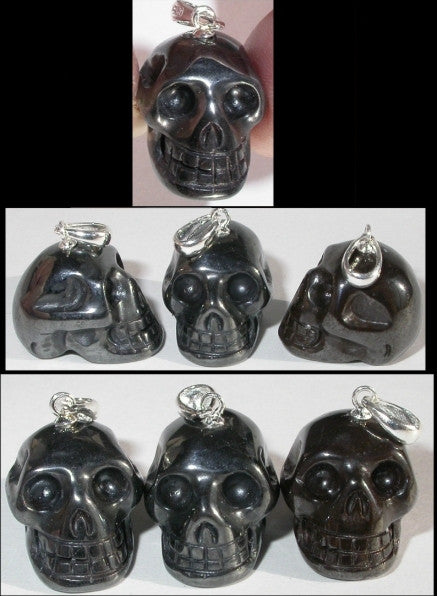 Small HEMATITE Crystal Skull Pendant - Sterling Silver bale!