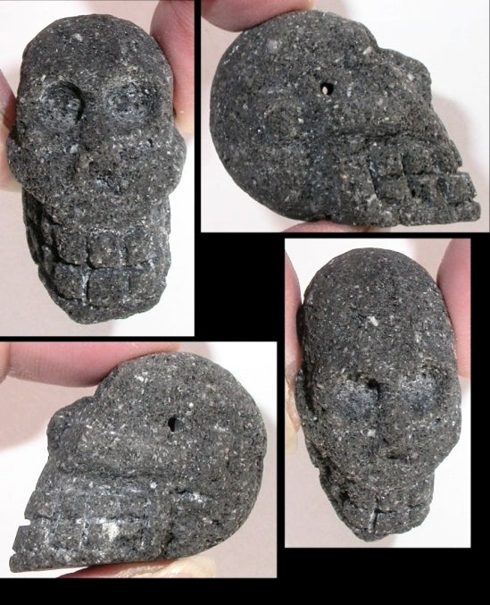 Large BLACK LAVA Crystal Skull Bead, Nepal Style Carving - Root Chakra!