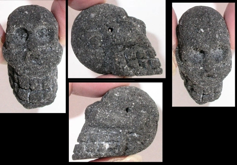 Small BLACK LAVA Crystal Skull Bead, Nepal Style Carving - High Energy!