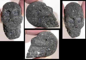 Small BLACK LAVA Crystal Skull Bead, Nepal Style Carving - High Energy!