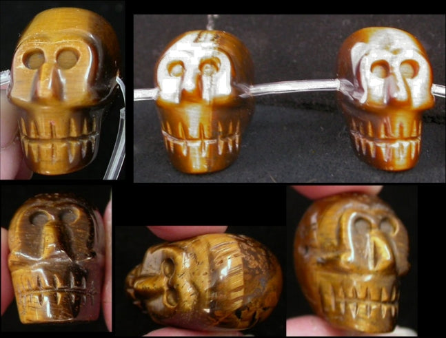 Small GOLDEN TIGER EYE Crystal Skull Bead, Nepal Style Carving - Stone of Courage!